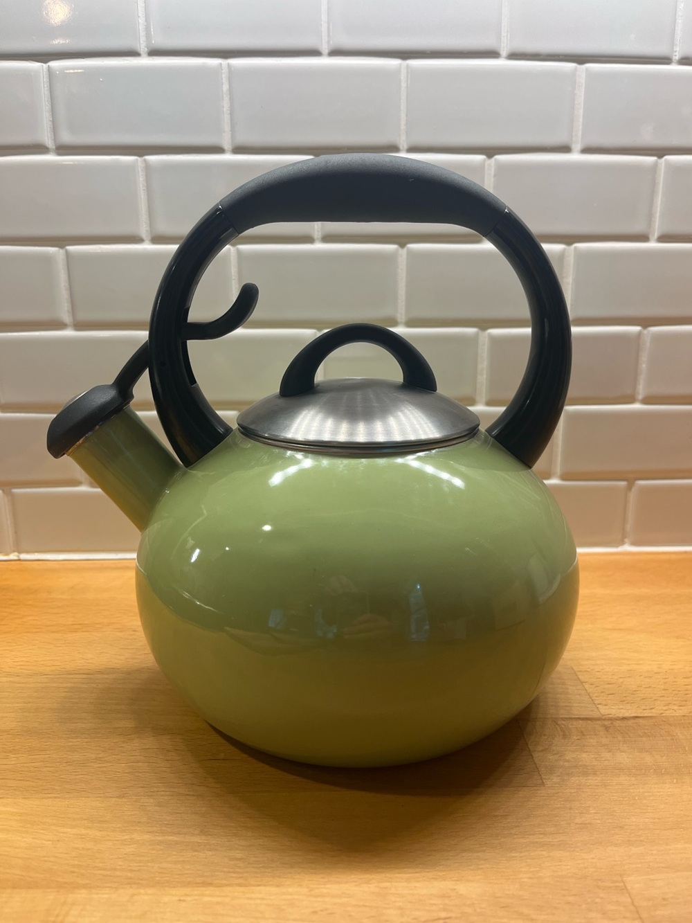 Green enamel teapot